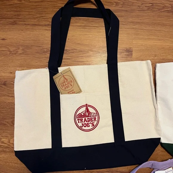 Trader Joe’s Large Canvas Set of 3 Purple, Green and Blue NWT - Picture 3 of 4